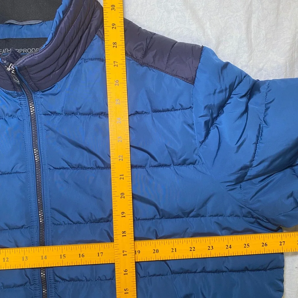 Weatherproof Mens XXL Blue Puffer Jacket Insulated Full Zip Fleece Collar Winter